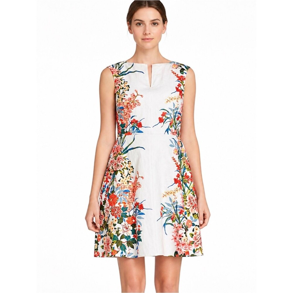 Adrianna Papell Floral Fit & Flare White Dress  Multi Garden Party Size 14 Derby